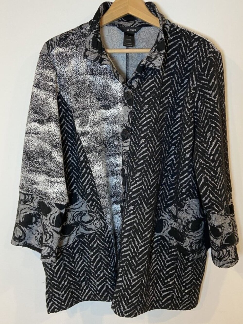 Ali Miles Jacket Blazer Artsy Wire Collar Black White Size 2X *no size tag*